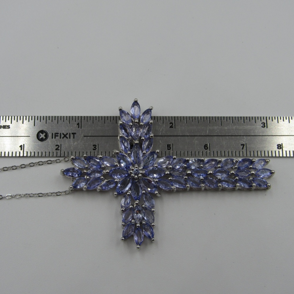Vintage 20" Sterling Tanzanite Cross Necklace - Picture 7 of 8